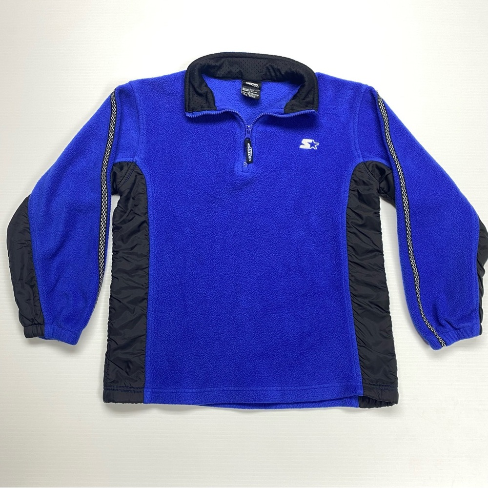 Y2K Starter Chest Logo Quarter-Zip Blue Fleece Sweater Sz 10/12